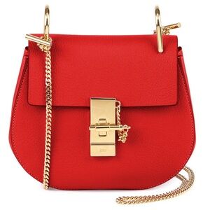 Chloé Drew Mini Chain Shoulder Bag Red Crossbody Designer Leather Gold Handbag